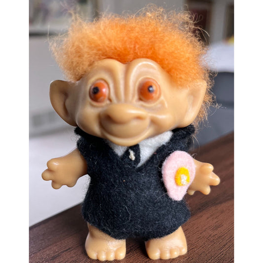 Vtg 1960's Rootie Tab Neck 3” Troll Doll with Short Orange Hair and Bulgy Orange Eyes Handmade Groom Of The Wedding