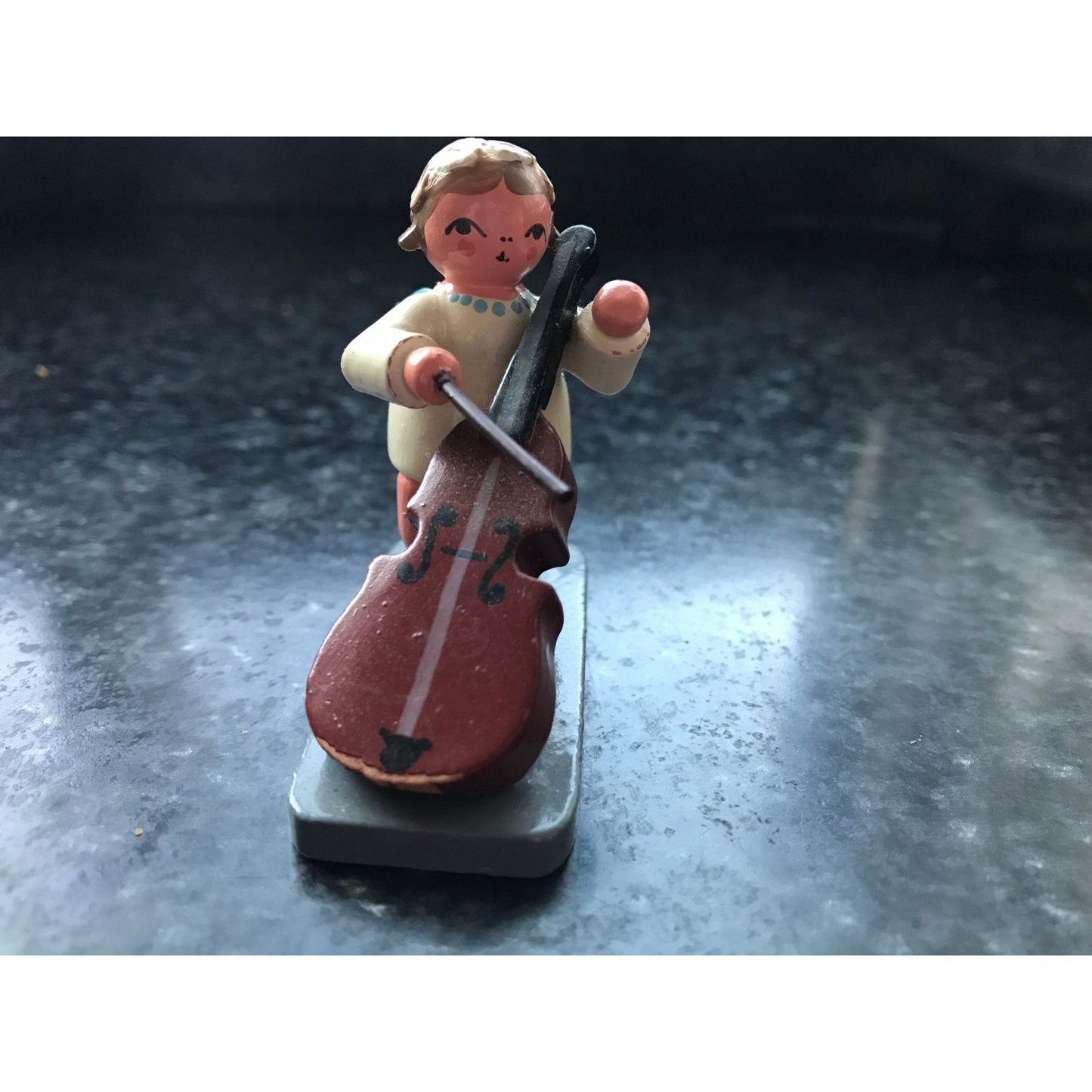 Vintage Christmas Wooden Music Angel Playing The Cello Erzgebirge Made In Germany Orchestra