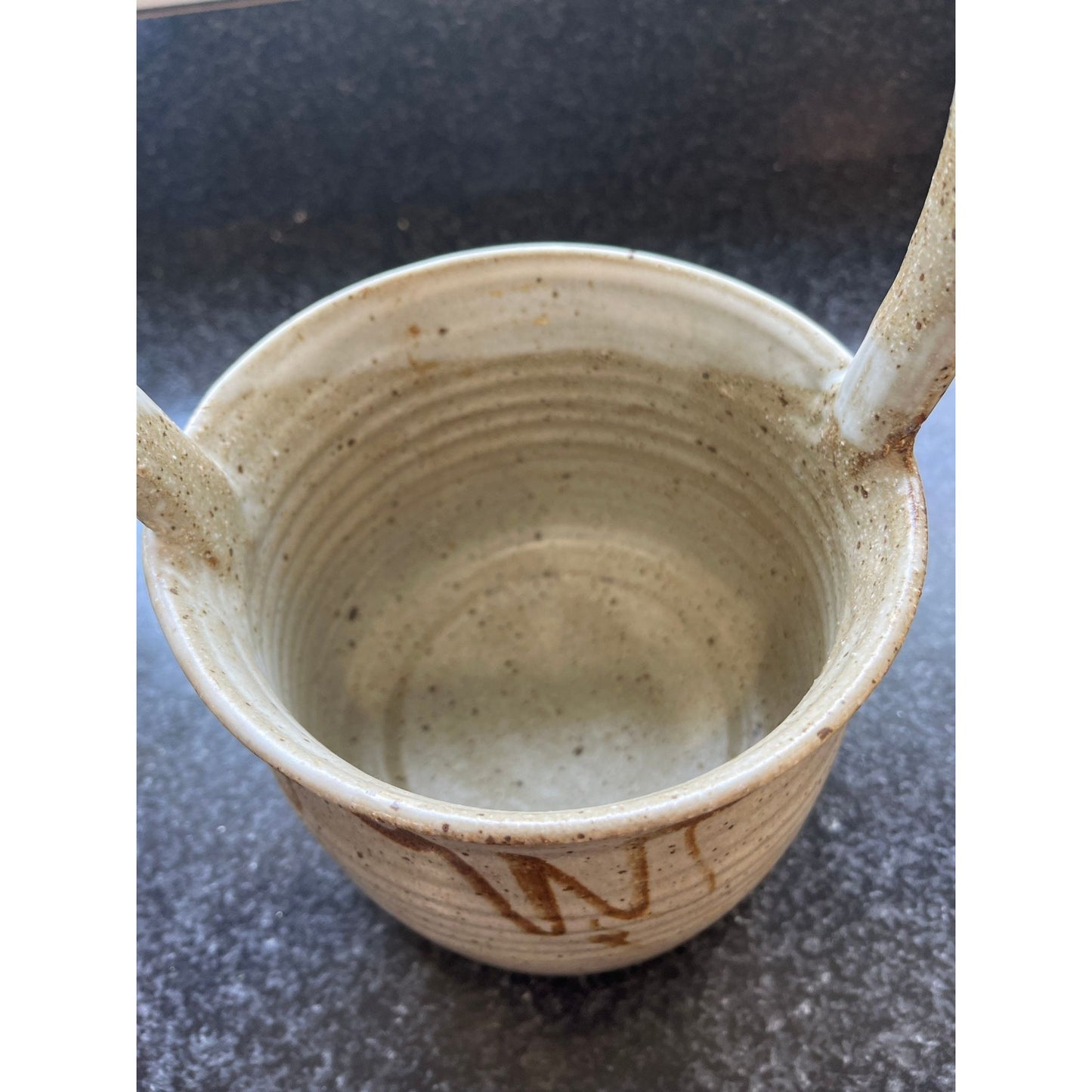 Vtg Handmade Studio Art Fine Pottery Ceramic Basket Glazed Beige Brown Signed By Artist NAHLER Barbara Nahler