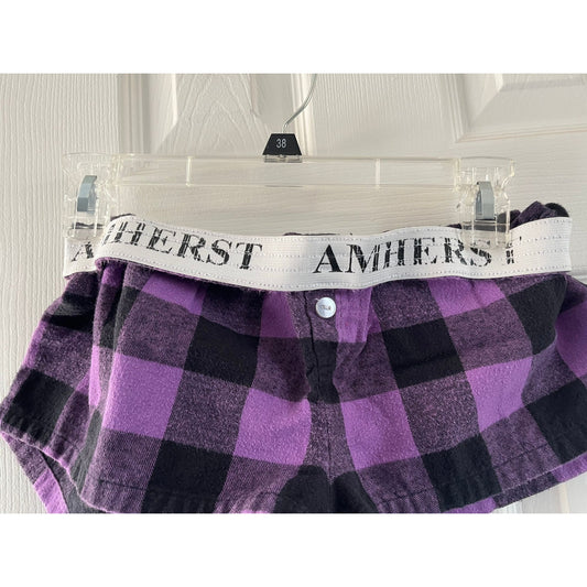 Amherst College Woman's Boxercraft Boxer Shorts Plaid Purple And Black AMHERST On Reverse Waistband M