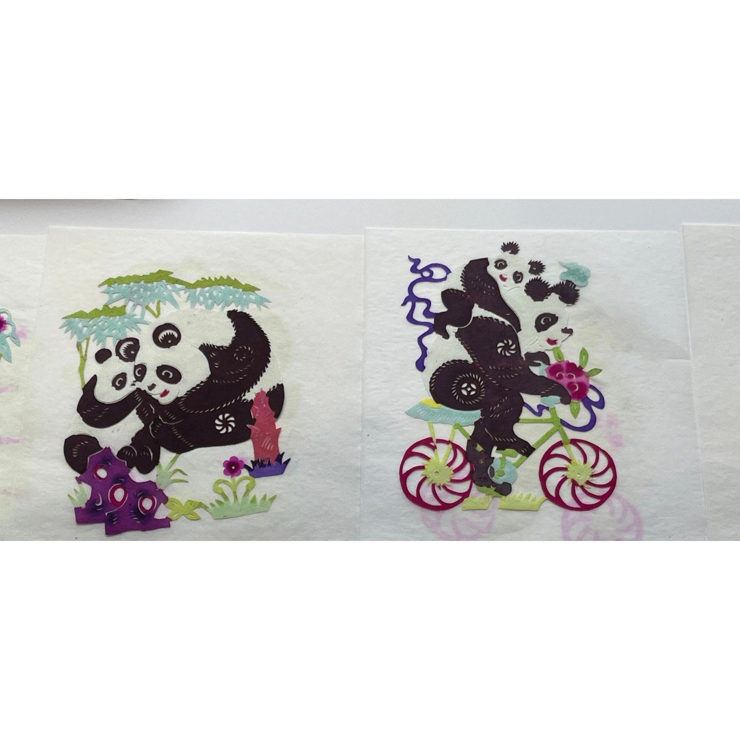 Vtg Various Chinese Colorful Panda Bear Families 10 Cuts Chinese Folk Art Traditional Chinese Paper Cuts Made In China