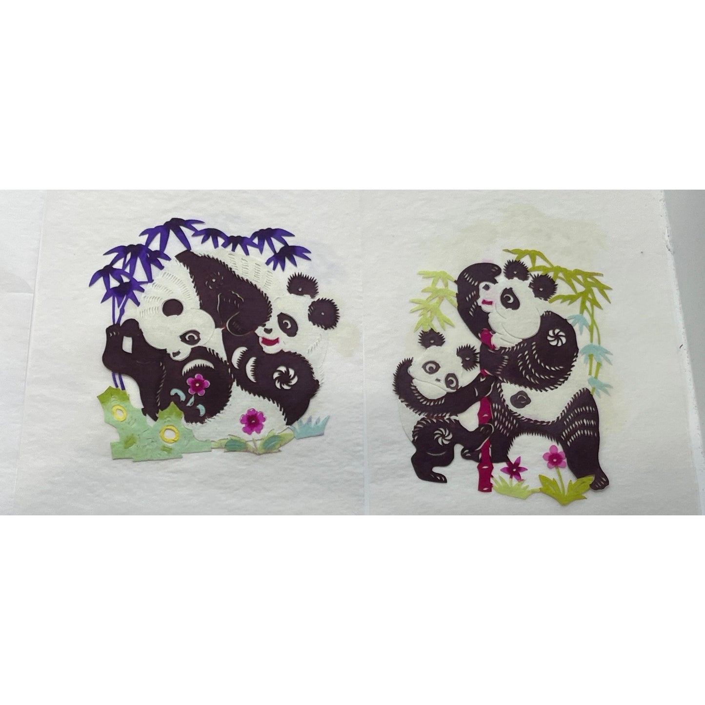 Vtg Various Chinese Colorful Panda Bear Families 10 Cuts Chinese Folk Art Traditional Chinese Paper Cuts Made In China