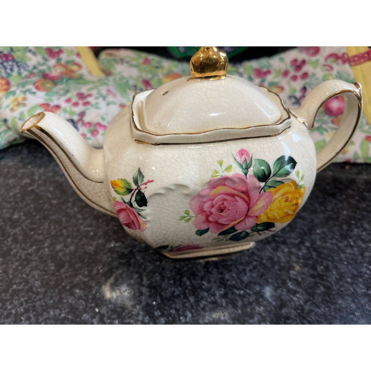 Vintage Sadler England Bone China Teapot Floral Design Gold Back Stamp Unique Porcelain Teapot