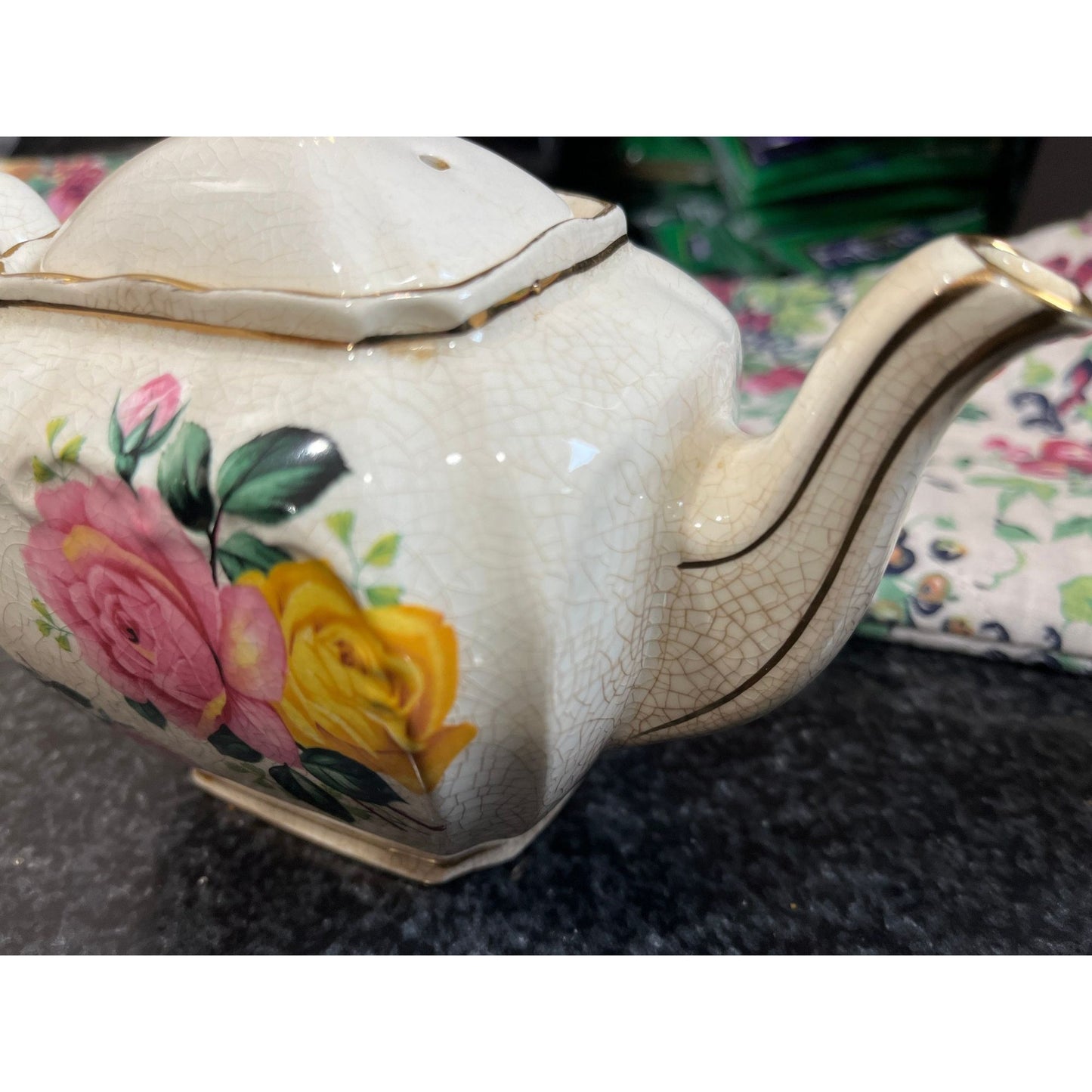 Vintage Sadler England Bone China Teapot Floral Design Gold Back Stamp Unique Porcelain Teapot