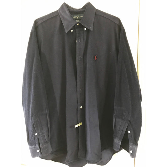 Vtg Ralph Lauren Polo Men's Long Sleeve Shirt "Blake" L  Solid Navy Blue Red Corduroy Logo Button Down Collar