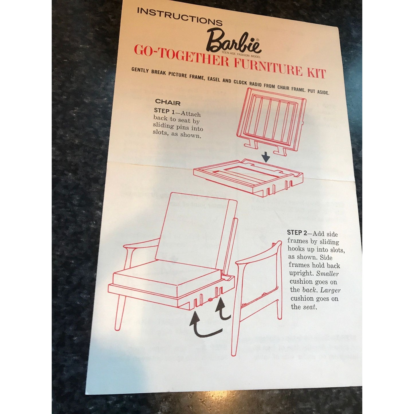 Vtg Original 1963 Instructions 4 Barbie Teen Age Fashion Model Go-Together Furniture Kit Char Convertible Sofa Bed Lawn Swing Chaise Longue