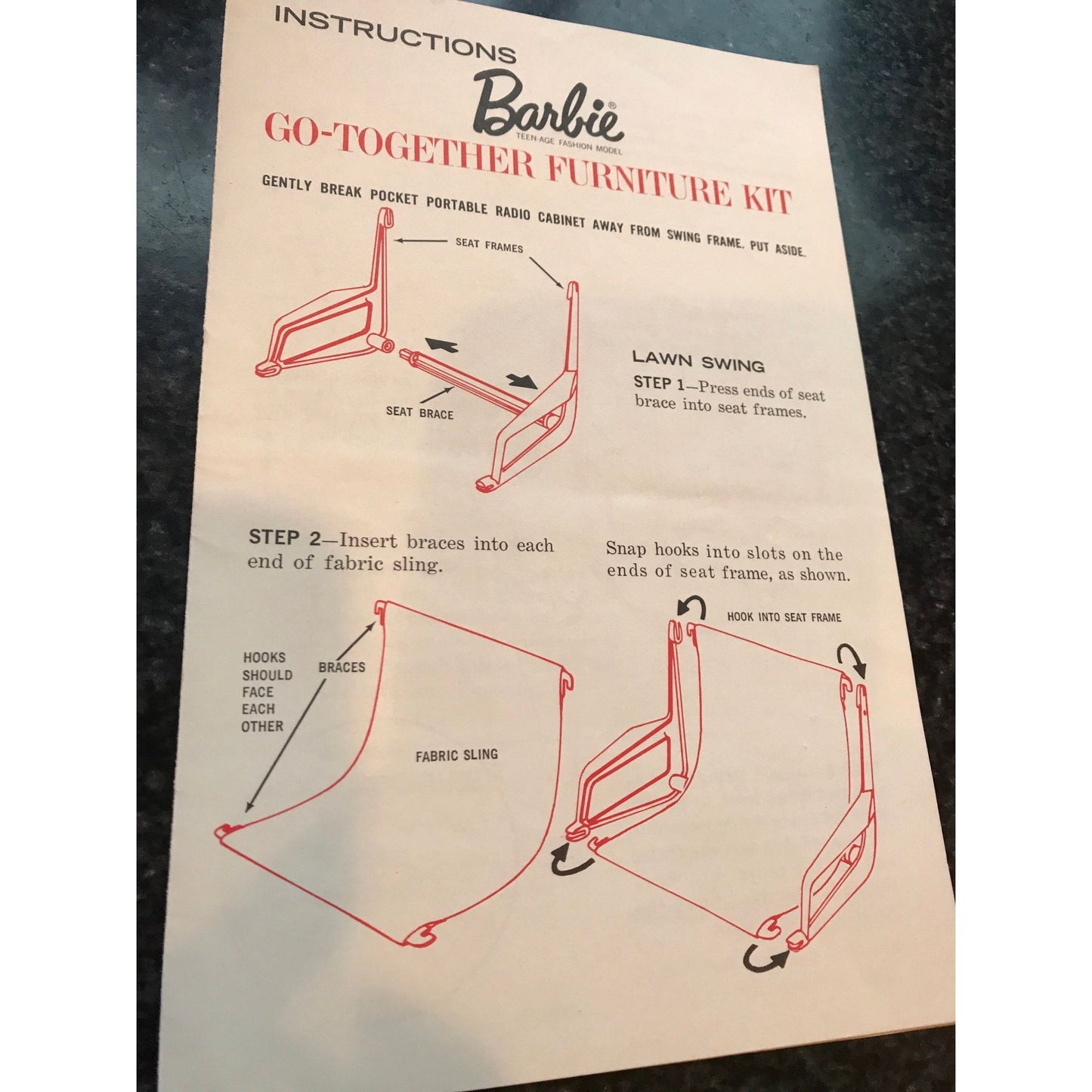 Vtg Original 1963 Instructions 4 Barbie Teen Age Fashion Model Go-Together Furniture Kit Char Convertible Sofa Bed Lawn Swing Chaise Longue