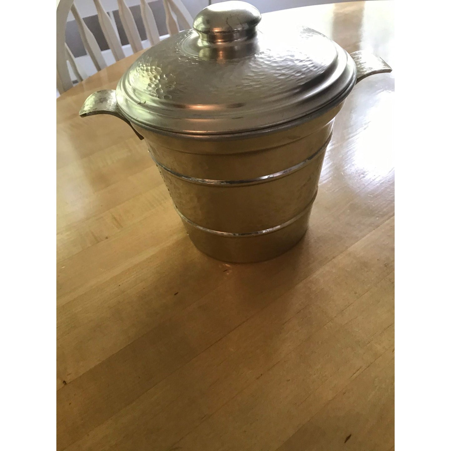 Vtg Mid Century Gailstyn Hammered Aluminum Ice Bucket Bronze Shade Wine Bottle Cooler 2 Hand Grips