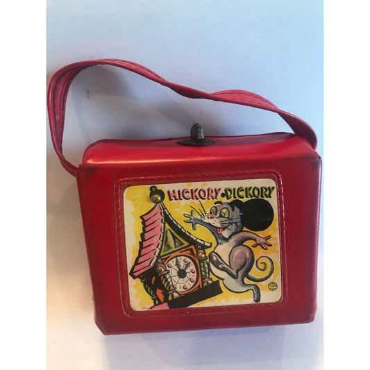 Vtg 1950's Hickory Dickory Little Girl's Red Purse "The Mouse Ran Up The Clock" Plastic Handbag