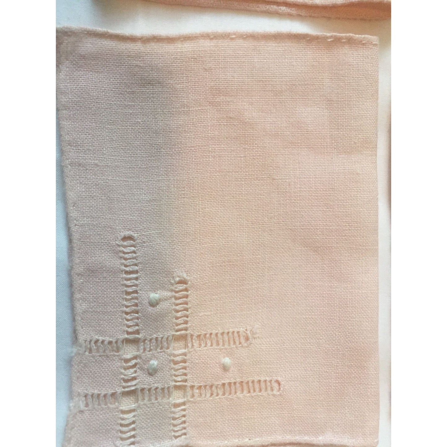 Vintage Mid Century 6 Cocktail Napkins Handmade 5 Lite Salmon Rose Linen 7" x 4.5" New