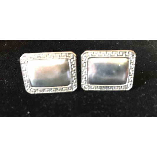 Vtg 1950's Alpaca Pair Of Rectangle Grecian Scroll Pattern Cufflinks Stamped 925 & Maker's Hallmark Weight 10.8 Grams