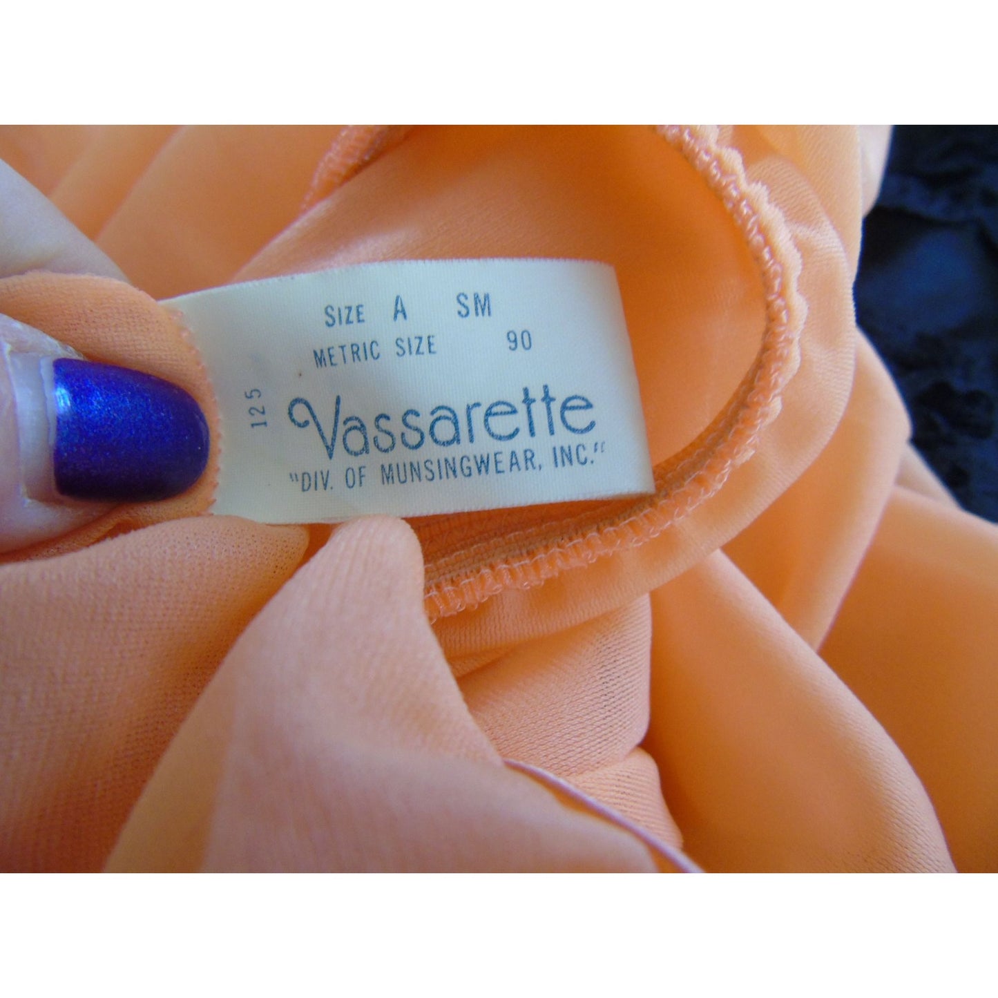 1960's Vassarette Orange Nylon Slip Size A Sm Metric Size 90 Munsingwear Inc. Crepelon II