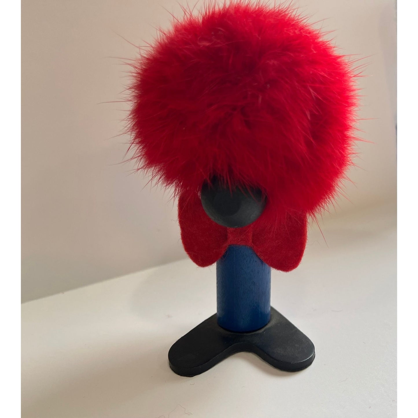 Vtg 1960's Small Troll Like Doll With Red Pom Pom Rabbit Hair Red Bow Tie Black Nose Black Feet