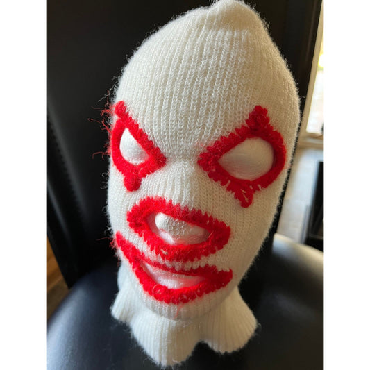 Vtg 1960's White And Red Knit Full Ski Mask Over The Head Children's M/L