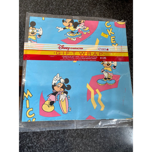 Vtg Mickey Mouse Minnie Mouse Disney Cleo Gift Wrap Wrapping Paper NEW USA Gibson Mickey Riding A Skate Board