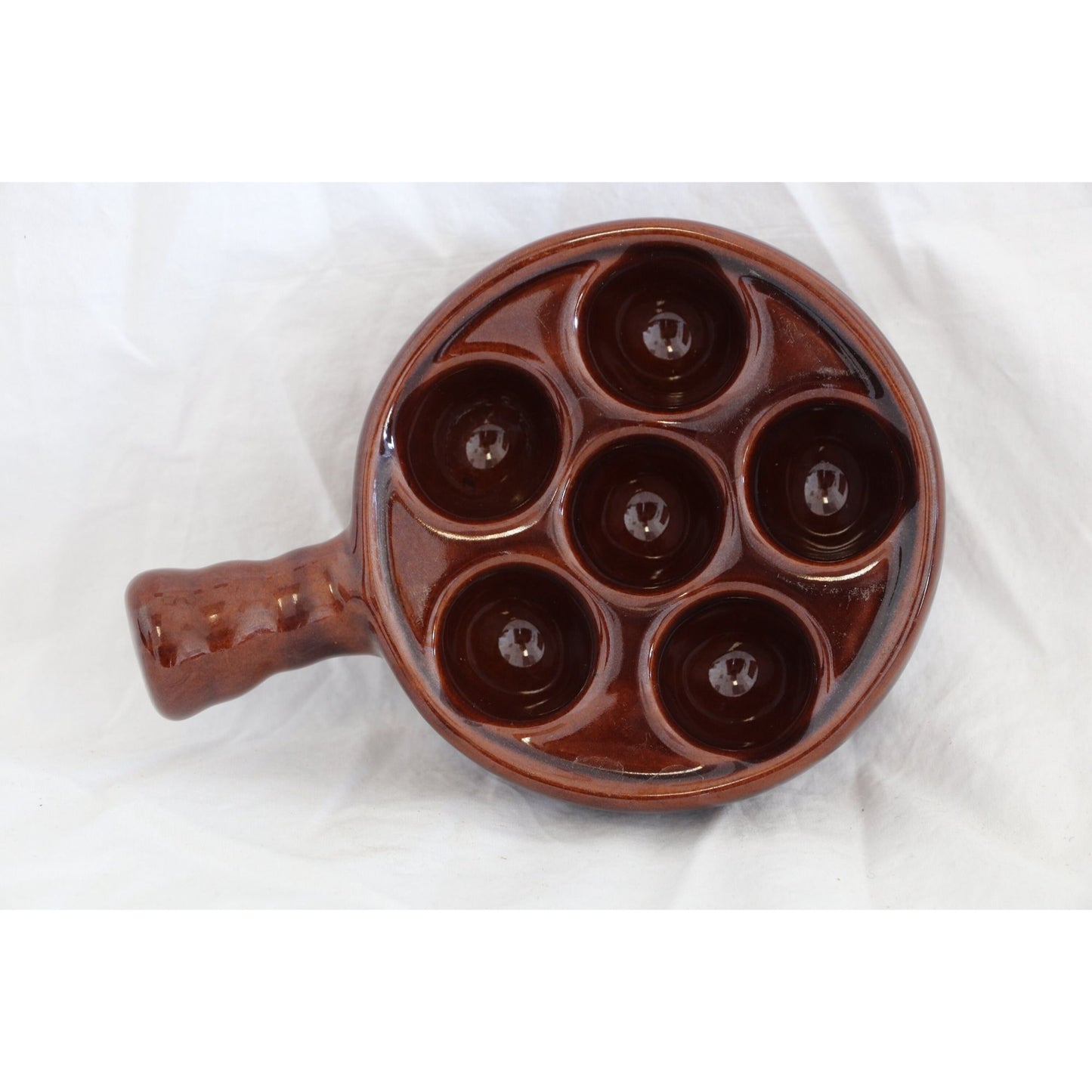 Vtg Set of 6 Brown Ceramic Escargot Baking Dishes Stuffed Mushroom Baking Dishes New