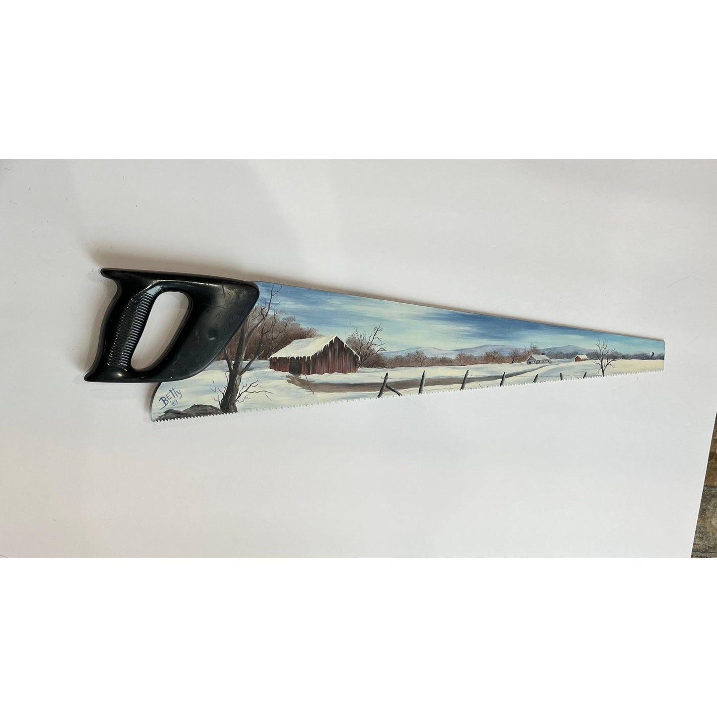 Vtg Betty Robinson Artist Plastic Hand Saw Folk Blade Art Painting Signed Betty '89 Primitive Wall Art Décor Farmhouse