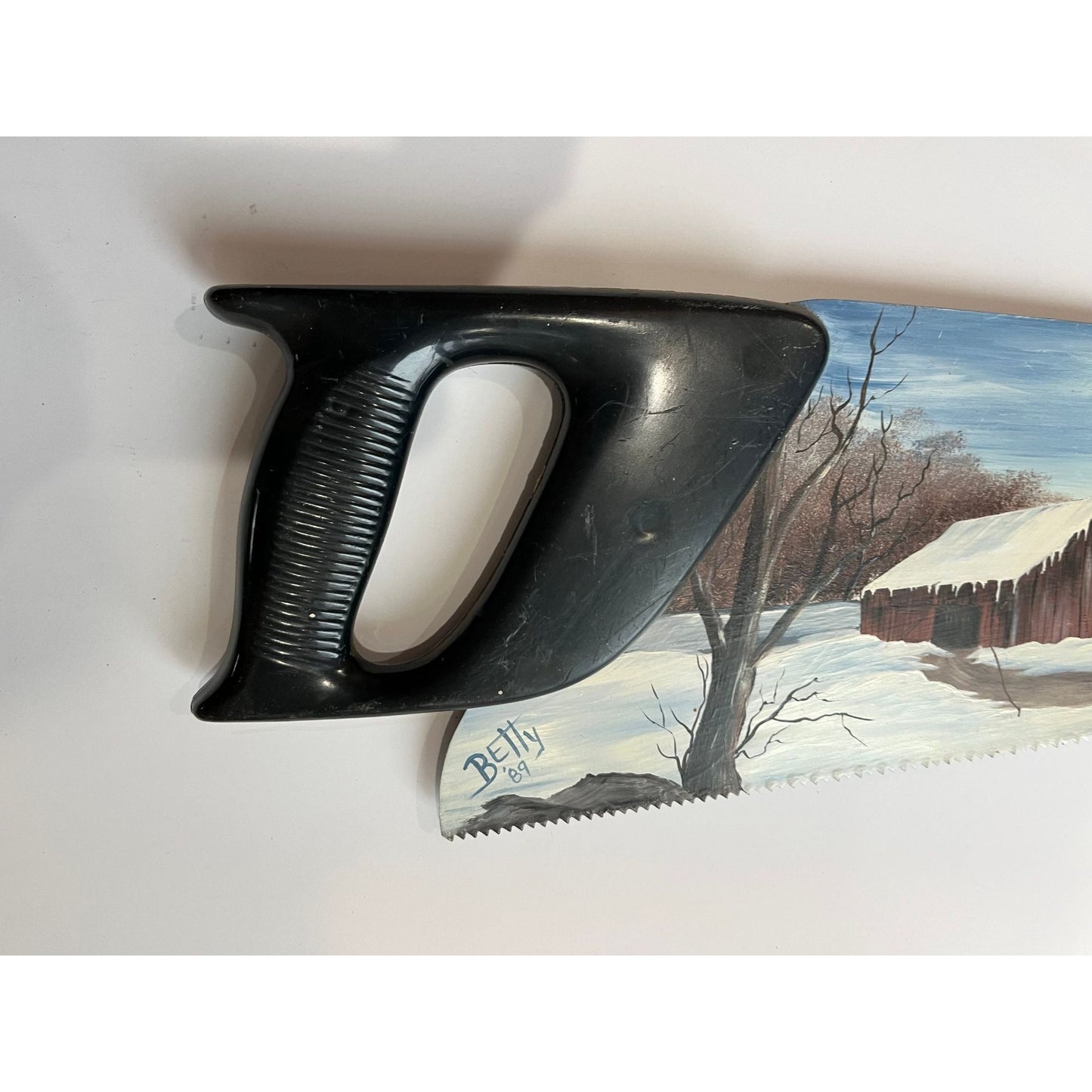 Vtg Betty Robinson Artist Plastic Hand Saw Folk Blade Art Painting Signed Betty '89 Primitive Wall Art Décor Farmhouse