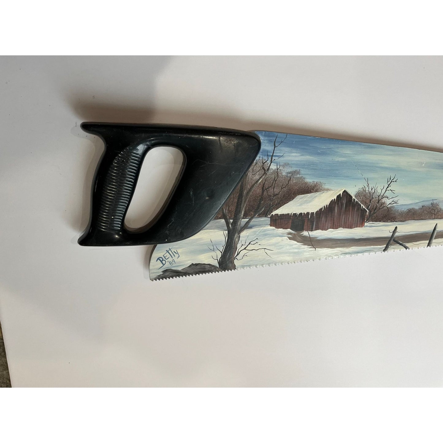 Vtg Betty Robinson Artist Plastic Hand Saw Folk Blade Art Painting Signed Betty '89 Primitive Wall Art Décor Farmhouse