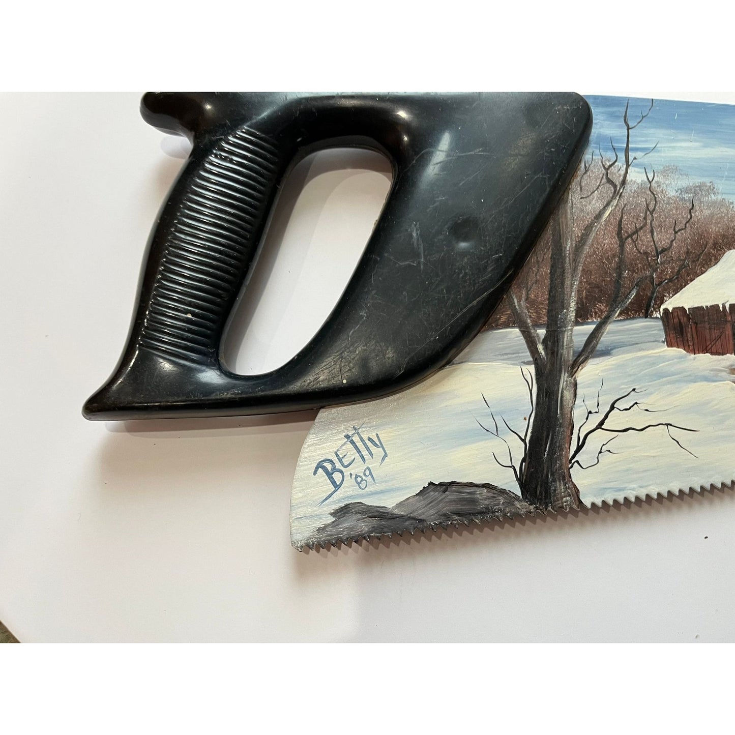 Vtg Betty Robinson Artist Plastic Hand Saw Folk Blade Art Painting Signed Betty '89 Primitive Wall Art Décor Farmhouse