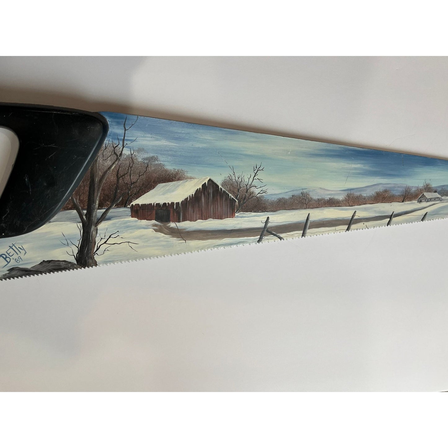 Vtg Betty Robinson Artist Plastic Hand Saw Folk Blade Art Painting Signed Betty '89 Primitive Wall Art Décor Farmhouse