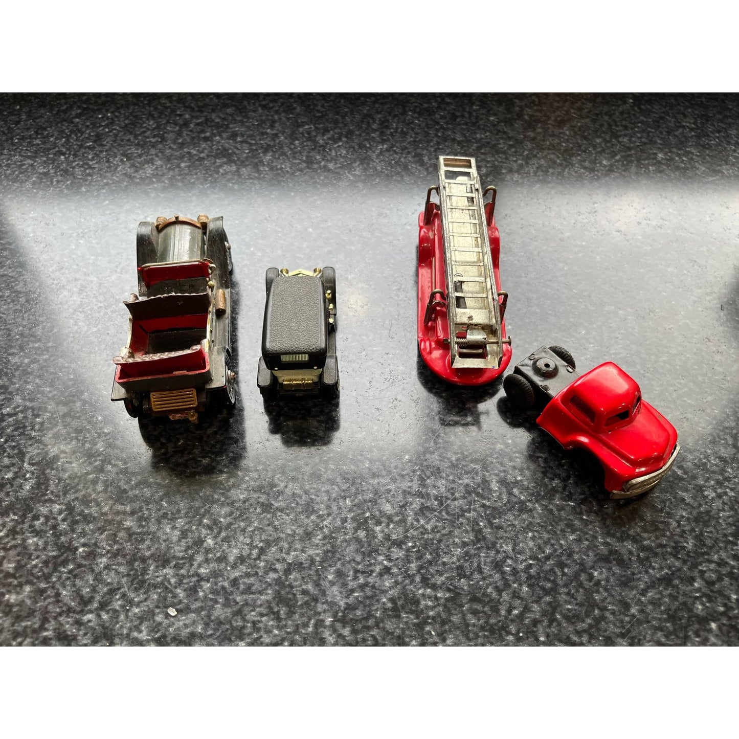 Vtg Lot 3 Model Cars One Tin Fire Truck Silver Ghost Matchbox One Revell Model Car