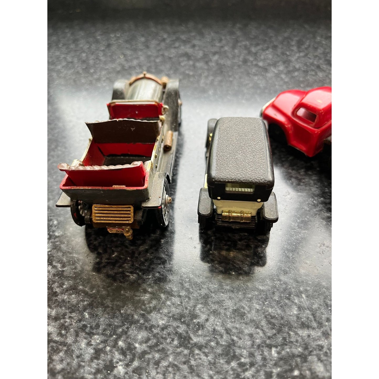 Vtg Lot 3 Model Cars One Tin Fire Truck Silver Ghost Matchbox One Revell Model Car