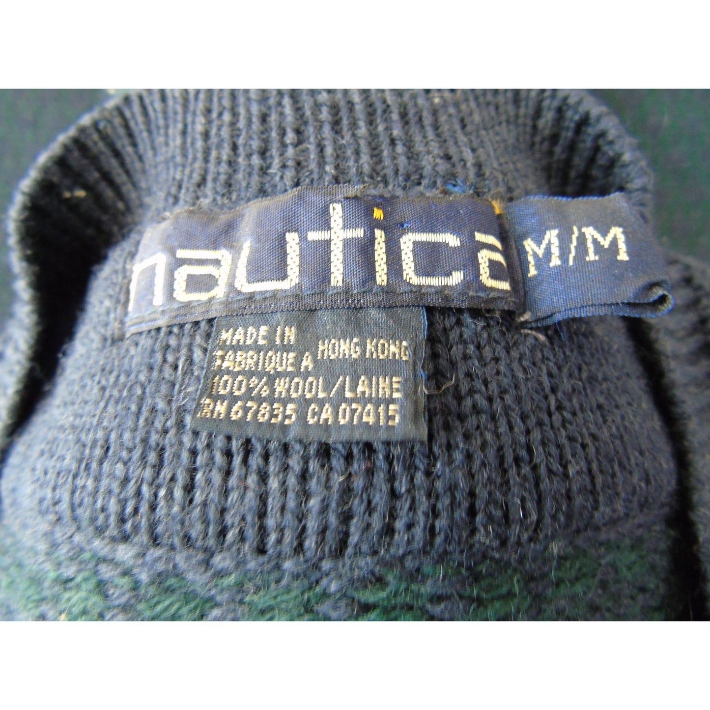 Vintage Men’s Designer Sweater Nautica V Neck 100% Wool Blue Red Green M