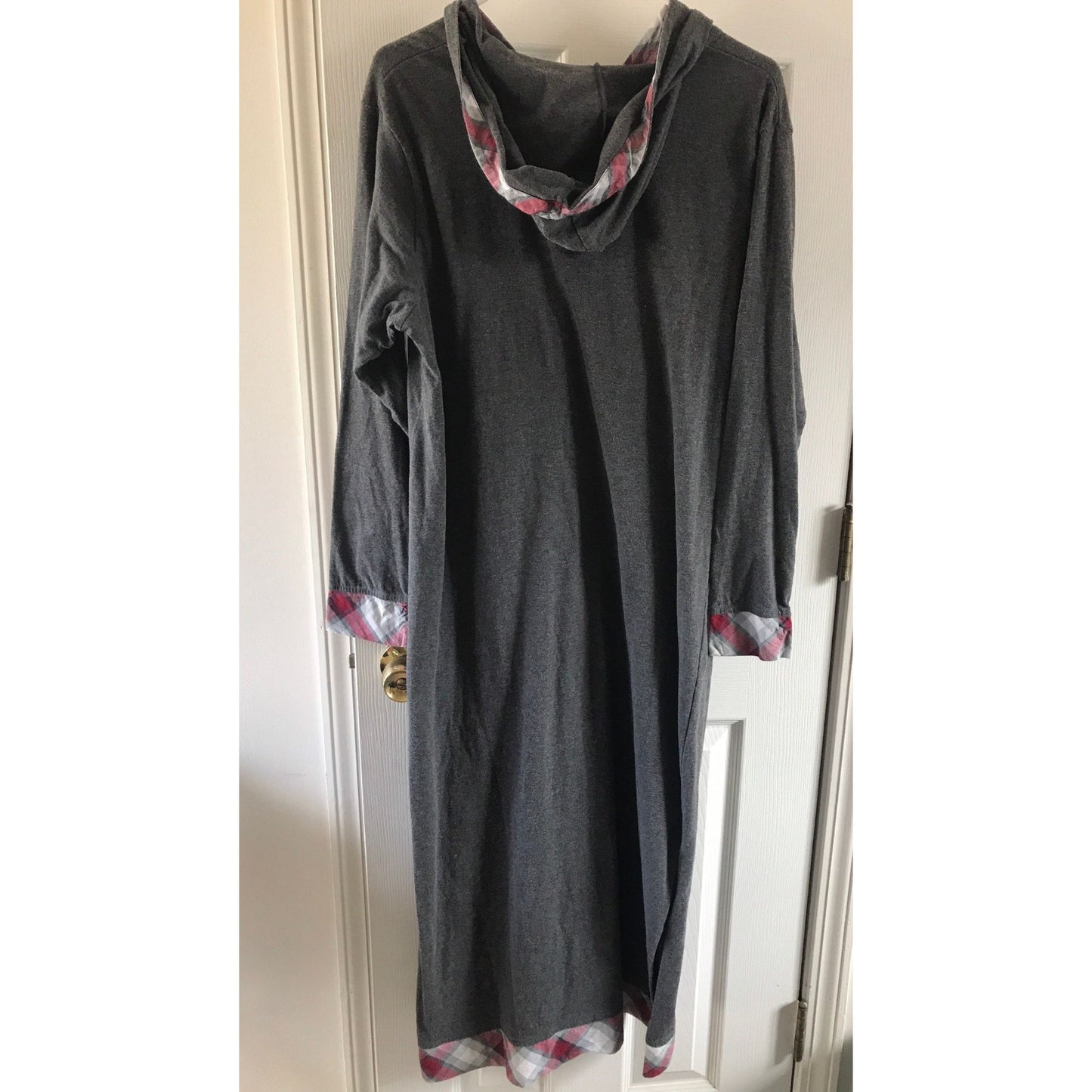 Vtg Bali Studio Collection Maxi Kaftan Lounge Ware Gray & Red With Hood Size Medium