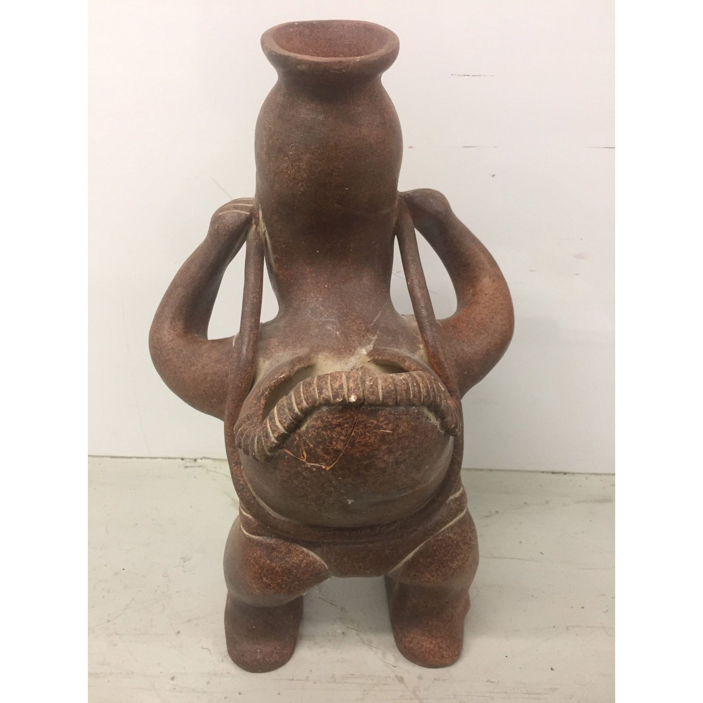 Vintage 1973 Ceramic Terracotta Mayan Figurine Male Carrying Water Basket Made In Mexico