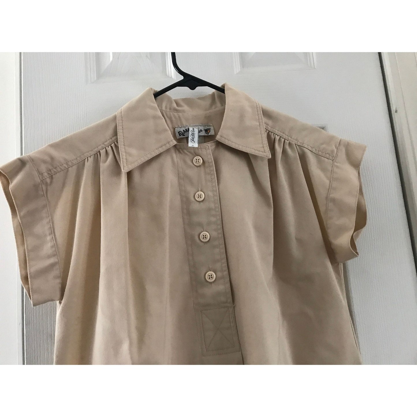 Vtg Robbie Bee Beige Dress Saks Fifth Avenue Short Sleeve Size Large