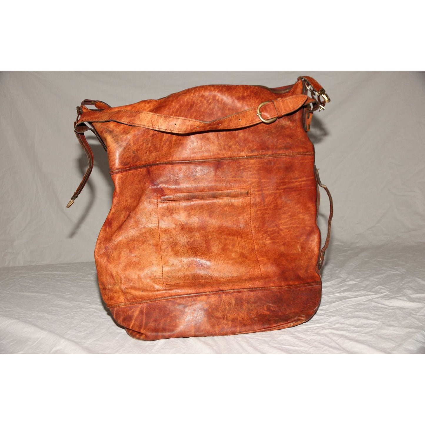 Vintage 1970's Handmade Cowhide Leather Duffle Bag Luggage Made In Argentina Shoulder Strap