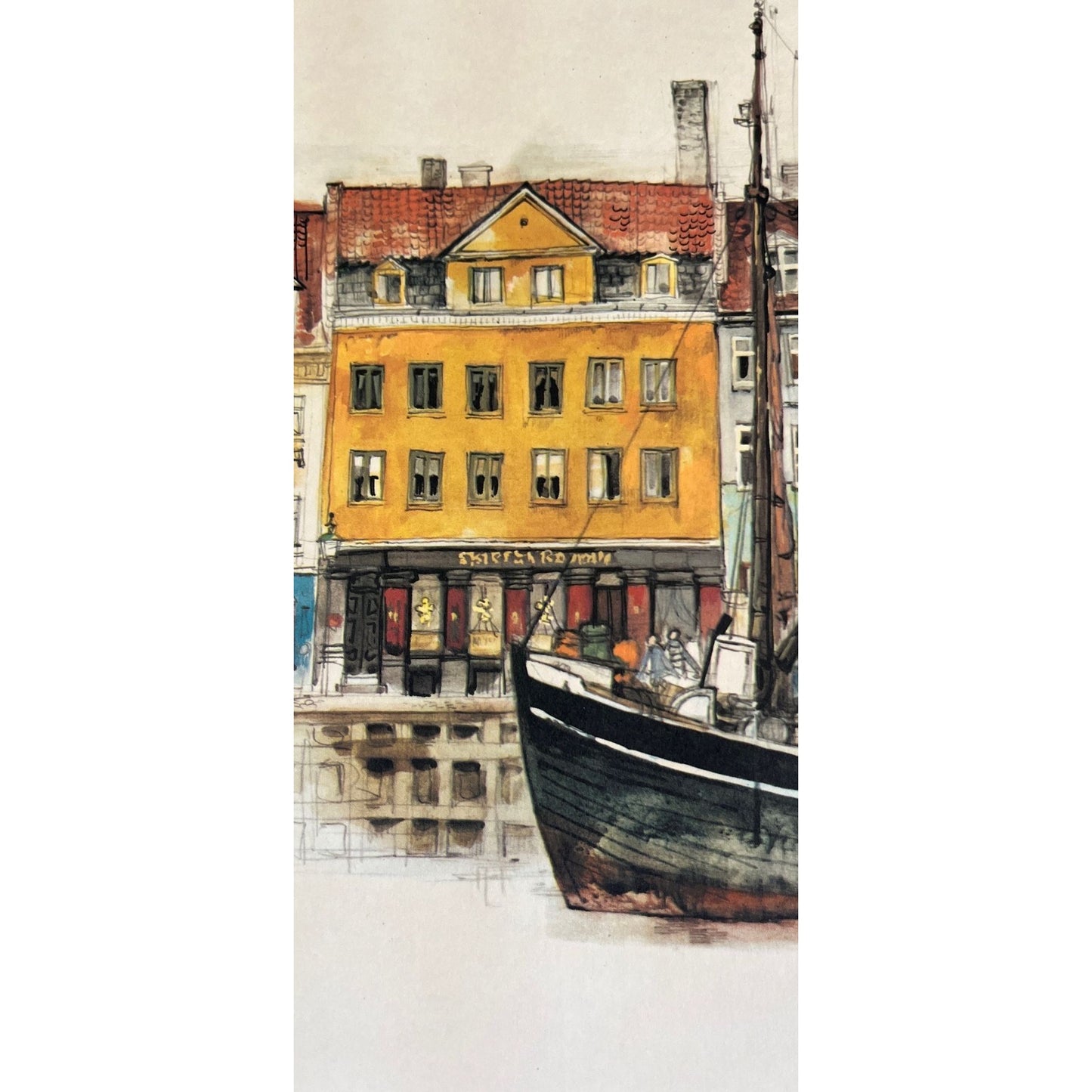 cVintage 1970's Print By Mads Stage Danish Artist Overgaden Christianshavn Copenhagen Stenders ForlagArt