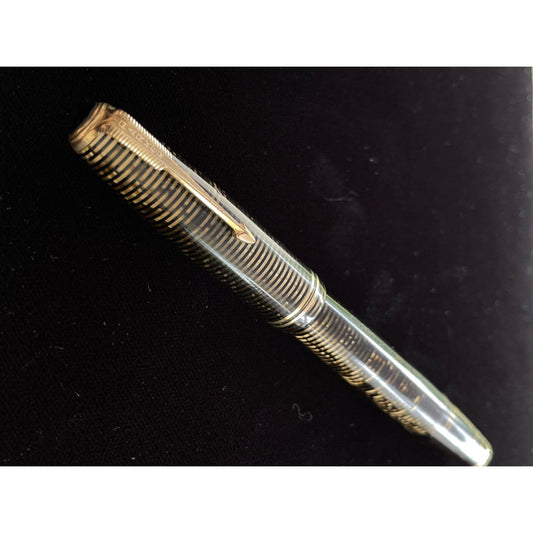 Vtg Parker Double Jewel Vacumatic 5" Dark Brown Gold Ringed Gold Nib PARKER USA