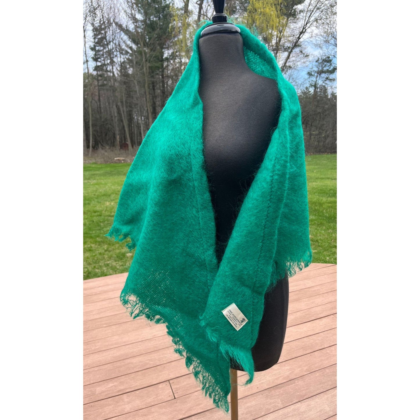 Vintage Wrap Shawl 1960’s THE SCOTCH HOUSE Deep Green Triangle Mohair Wool Scotland