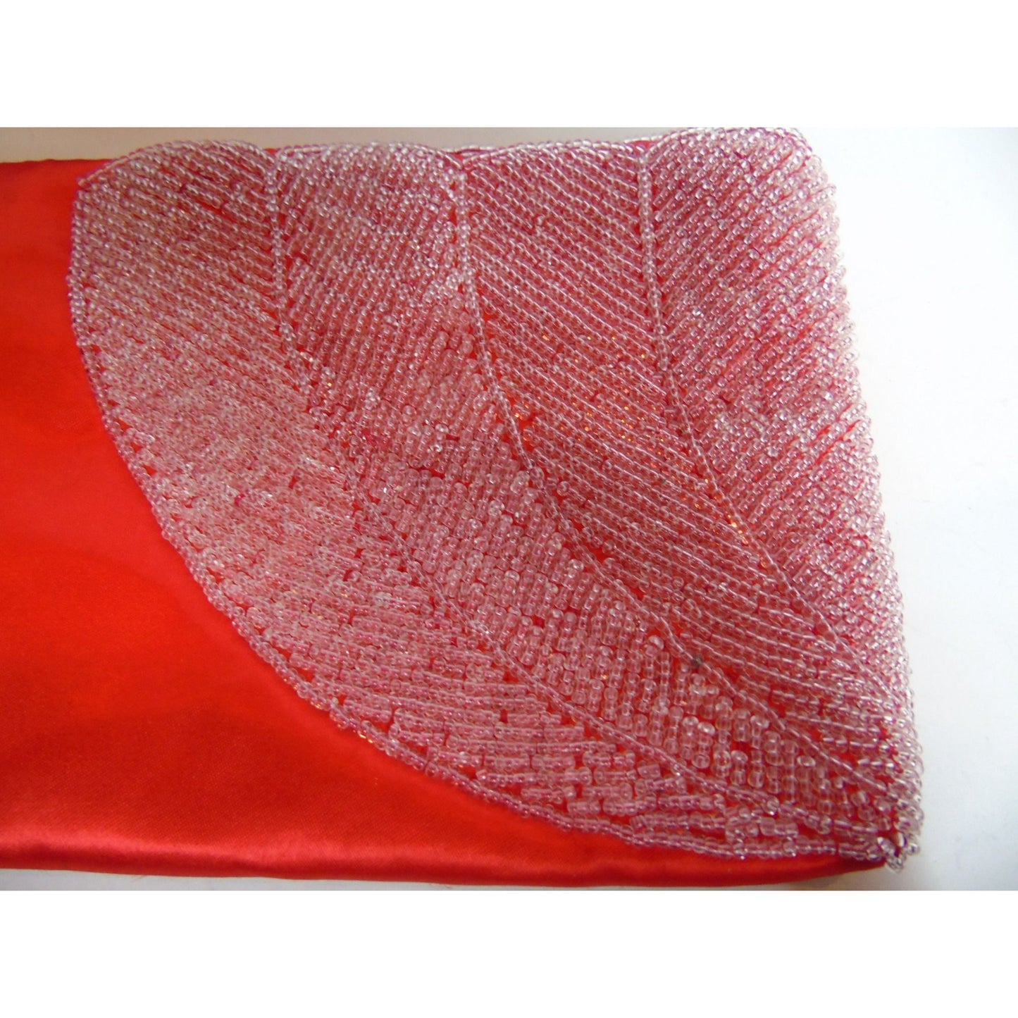 Vintage Red Satin White Beaded Evening Clutch Fully Lined Handmade In Hong Kong