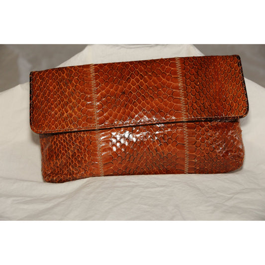 Vintage Brown Snake Skin Clutch Evening Bag 1950's Fully Lined