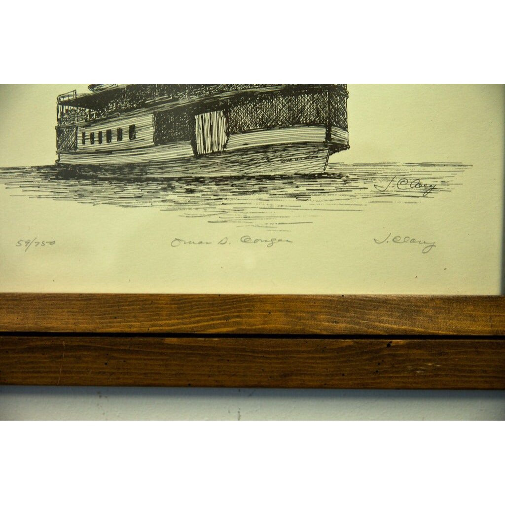 Vtg “OMAR D. CONGER” Ship Great Lakes Artist J. Clary 59/180 Signed Framed Black & White Maritime Art