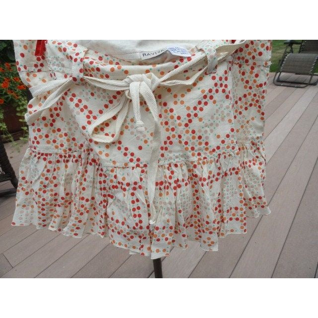 Vtg RAVIVA Mini Skirt Women's Small Beige With Red Orange Green Tan Polka Dots Lined With Belt Made In India