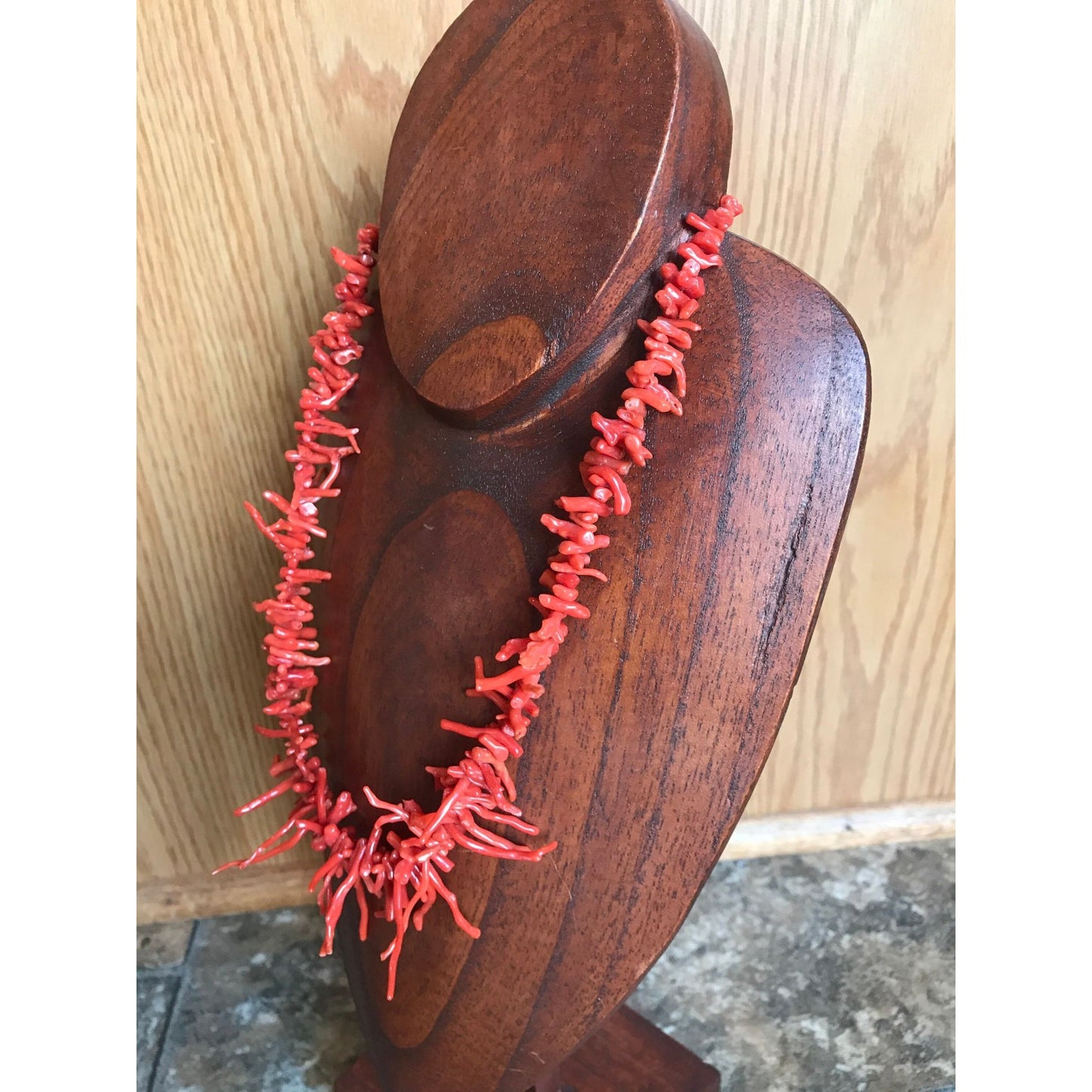 Vtg 1970's Natural Red Coral Branch Necklace Sterling Silver Beads & Silver Tone Spring Ring Clasp