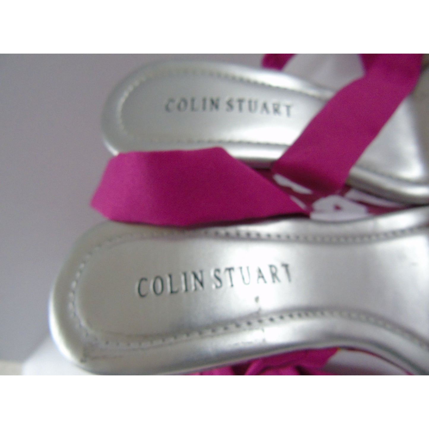 Colin Stuart Pink Silver Platform Shoes Strappy Fabric Kisses Size 5 1/2 M Sandals