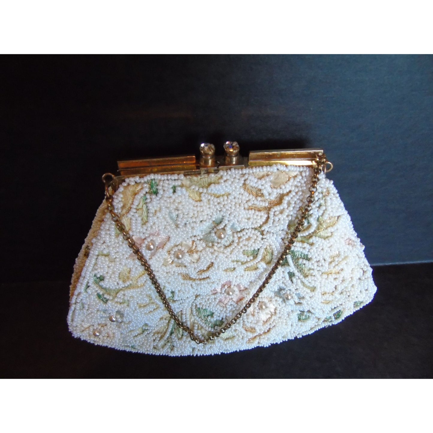 Vintage 1950's Jolles Original Embroidered Purse Beaded Evening Bag Mirror