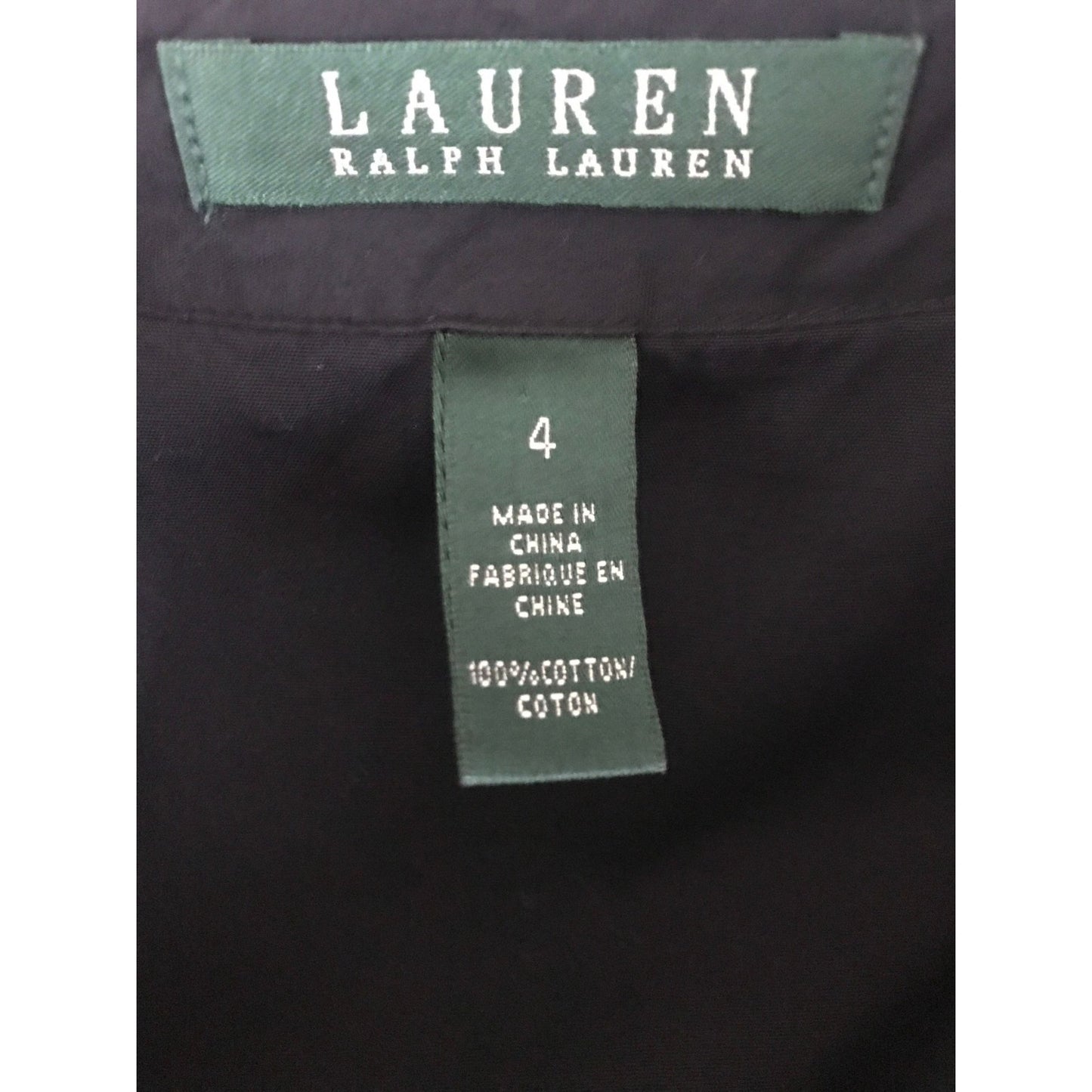 Vintage LAUREN Ralph Lauren Women's Black Double Ruffle Collar V Neck Blouse Button Down Front Size 4