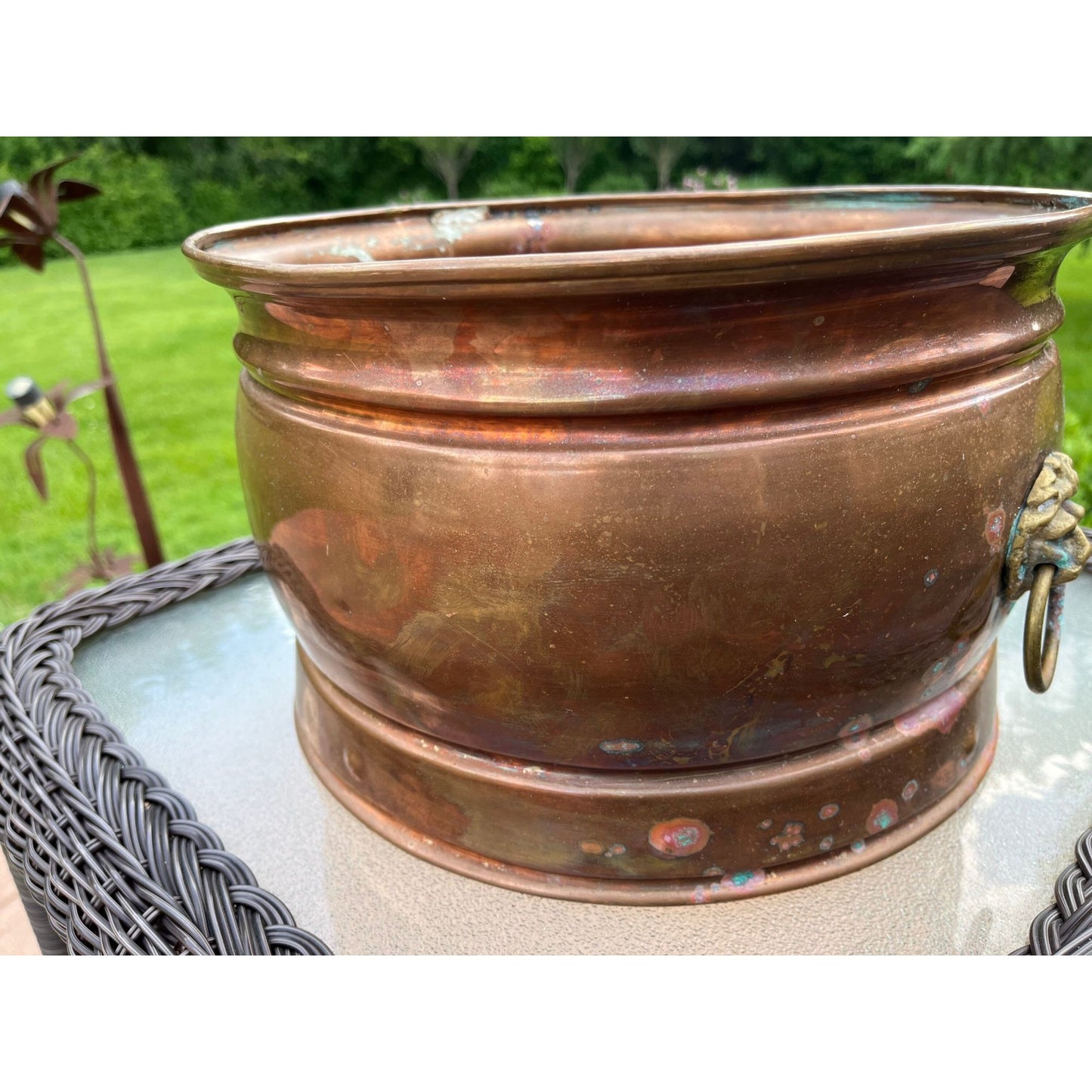 Antique 19th Century Copper Cauldron Log Bin Brass Lion Handles c.1860 Made In England