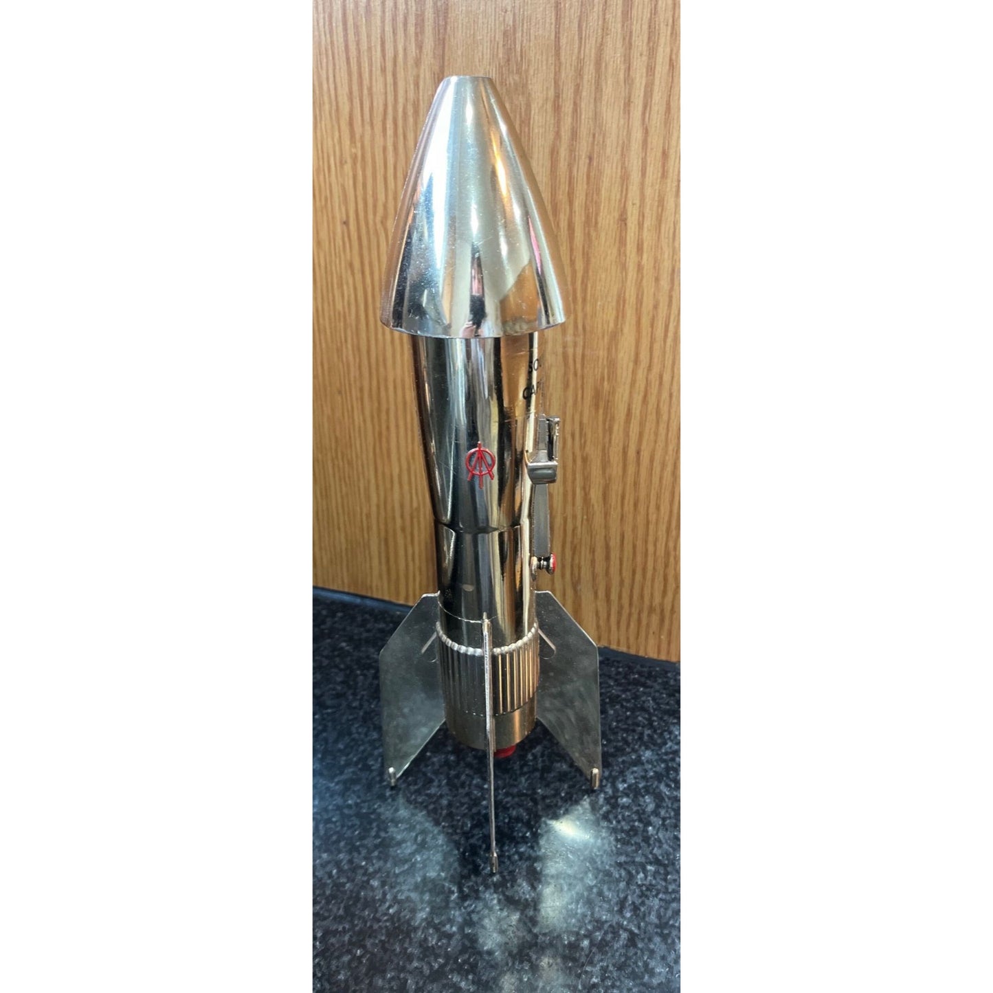 Vtg 1960's Souvenir Of Cape Kennedy Gold Rocket Bank Mechanical Coin Bank By Astro Mfg. E. Detroit USA "A Berzac Creation"