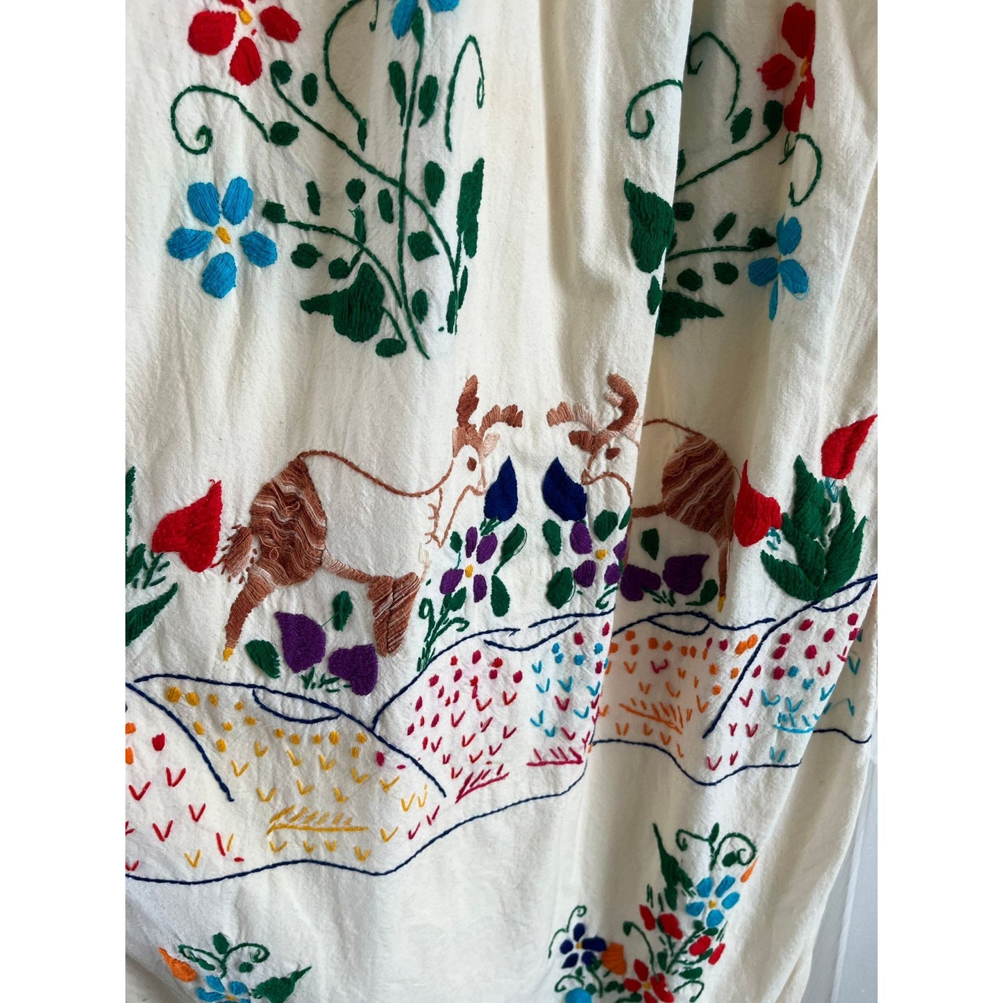 Vintage 1970's Handmade Hand Embroidered Maxi Dress Wedding Dress One Of A Kind Tlaquepaque Mexico Size Small