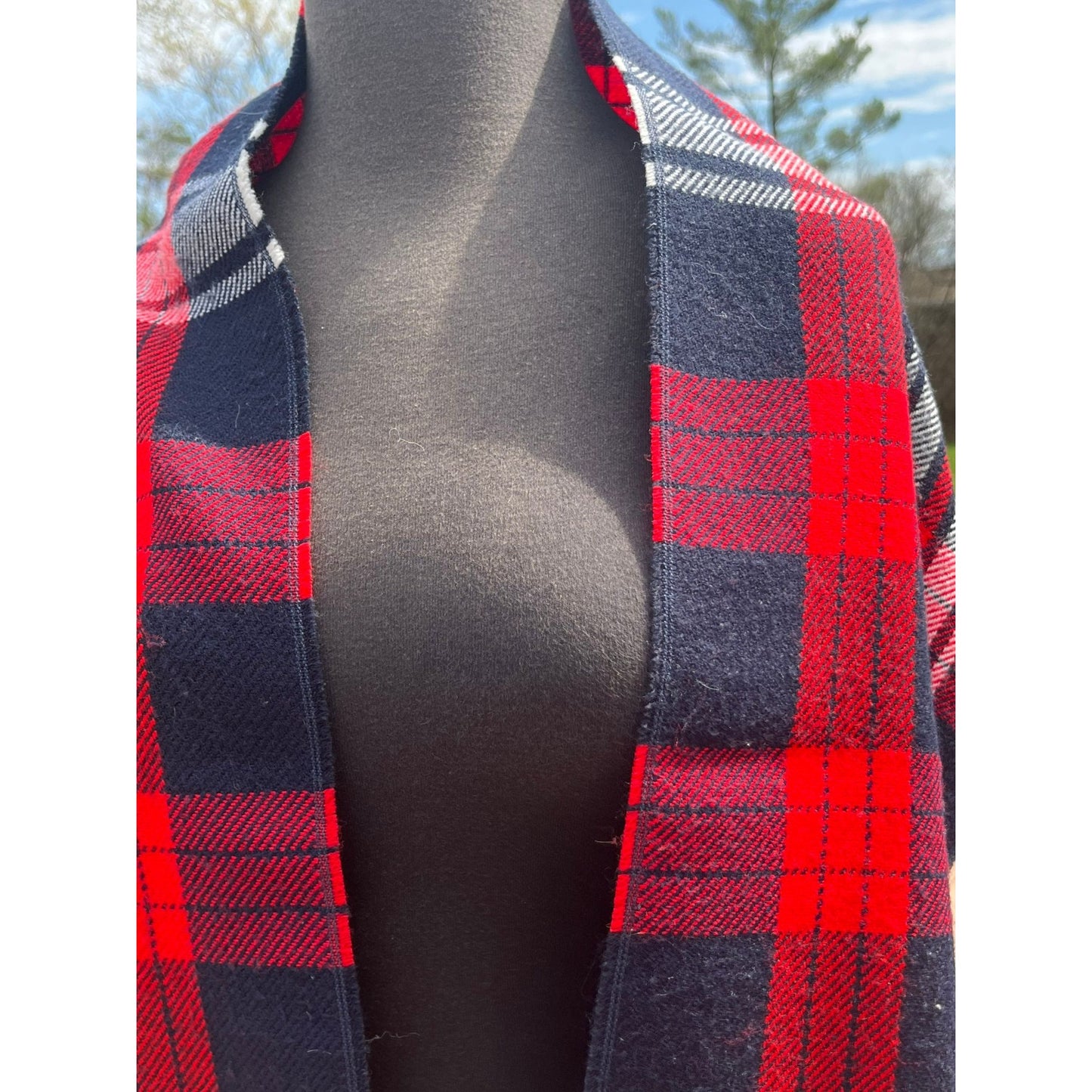 Vtg 1970's Scarf Navy Red White Scottish Plaid Made In USA 100% Superfine Acrylic 62" x 11"