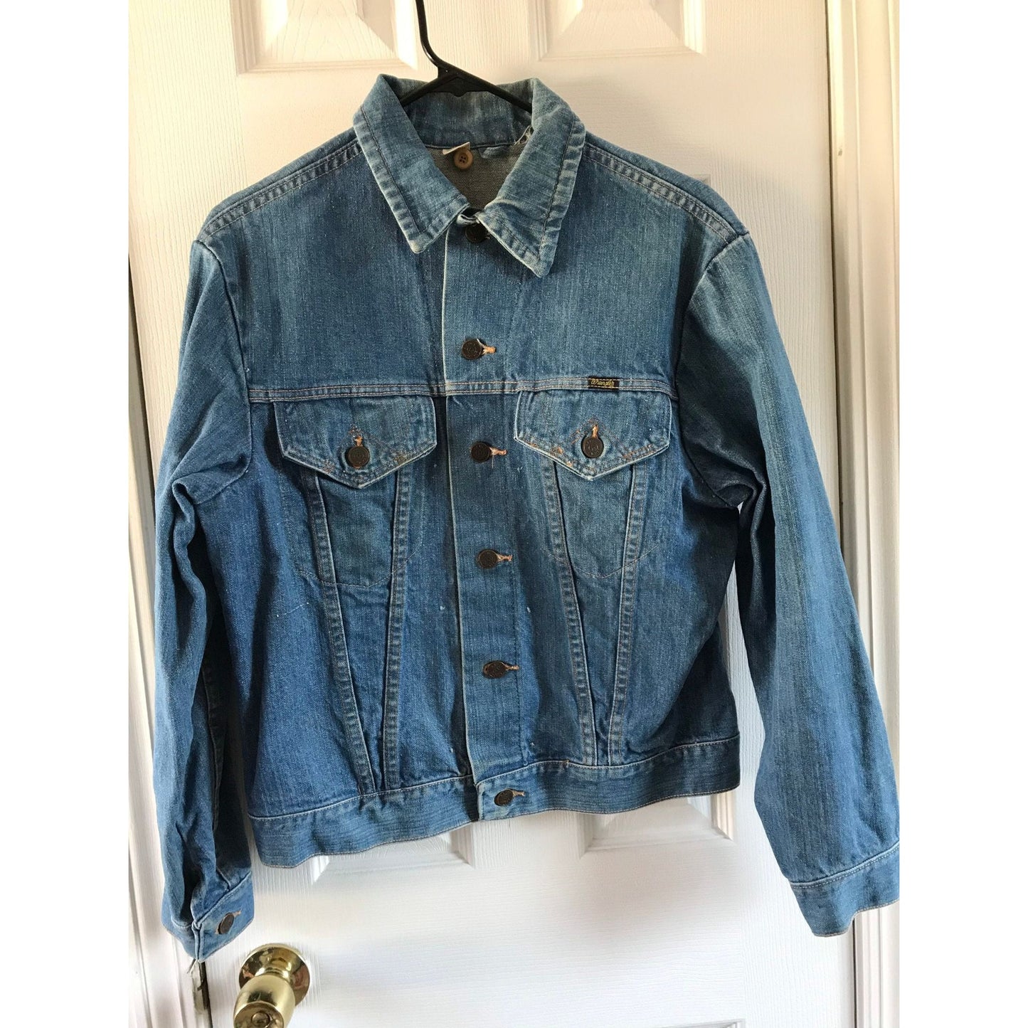 Vtg 1970's Wrangler Range Denim Jean Jacket Size 40 Extra Brown Button