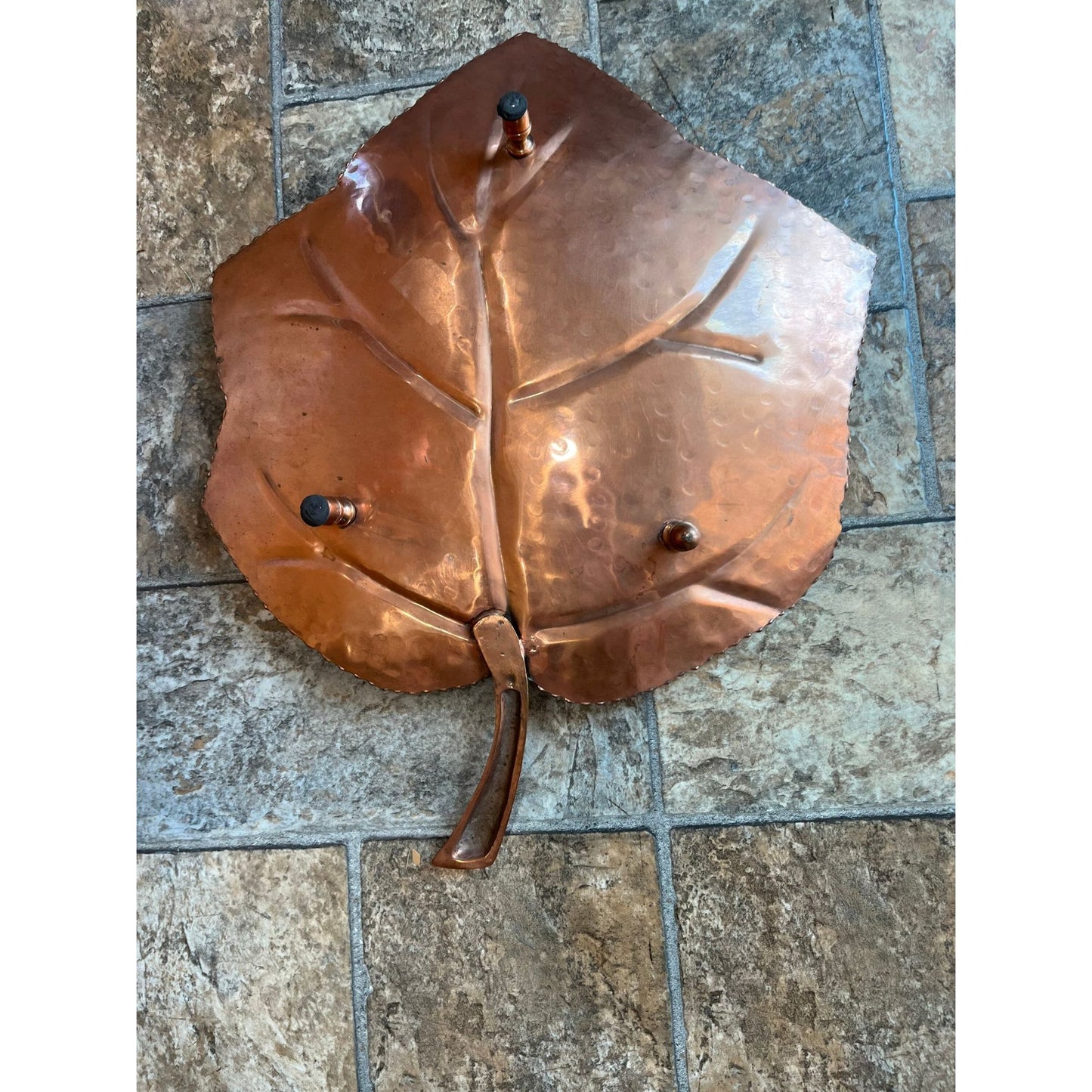 Vtg 1970's Solid Copper Maple Leaf Decorative Serving Dish Hand Hammered Textured Copper 18" x 15"