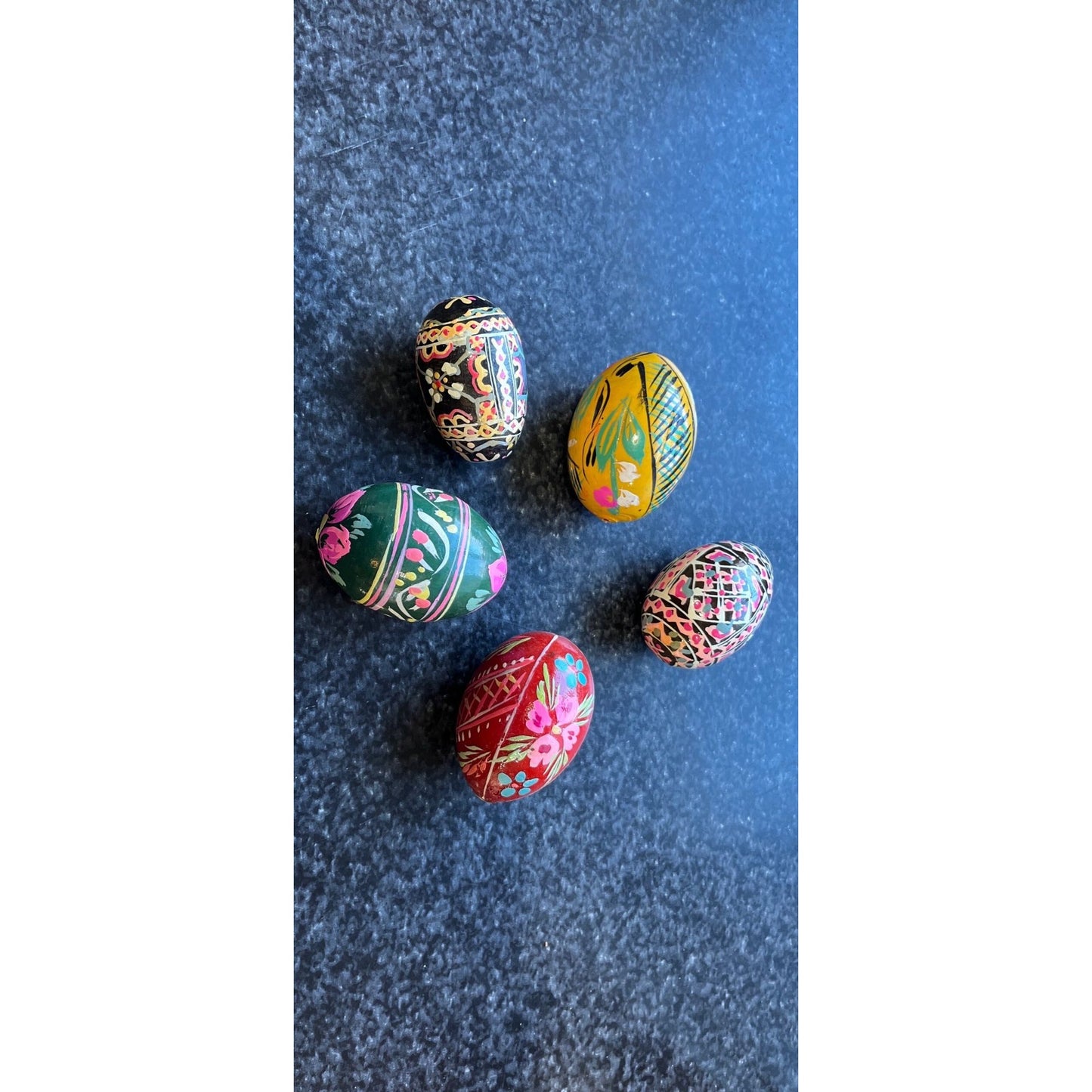 Vtg 1960's Handmade Hand Painted Wooden Eggs Set 5 Easter Gift Ukrainian Traditional Pysanky